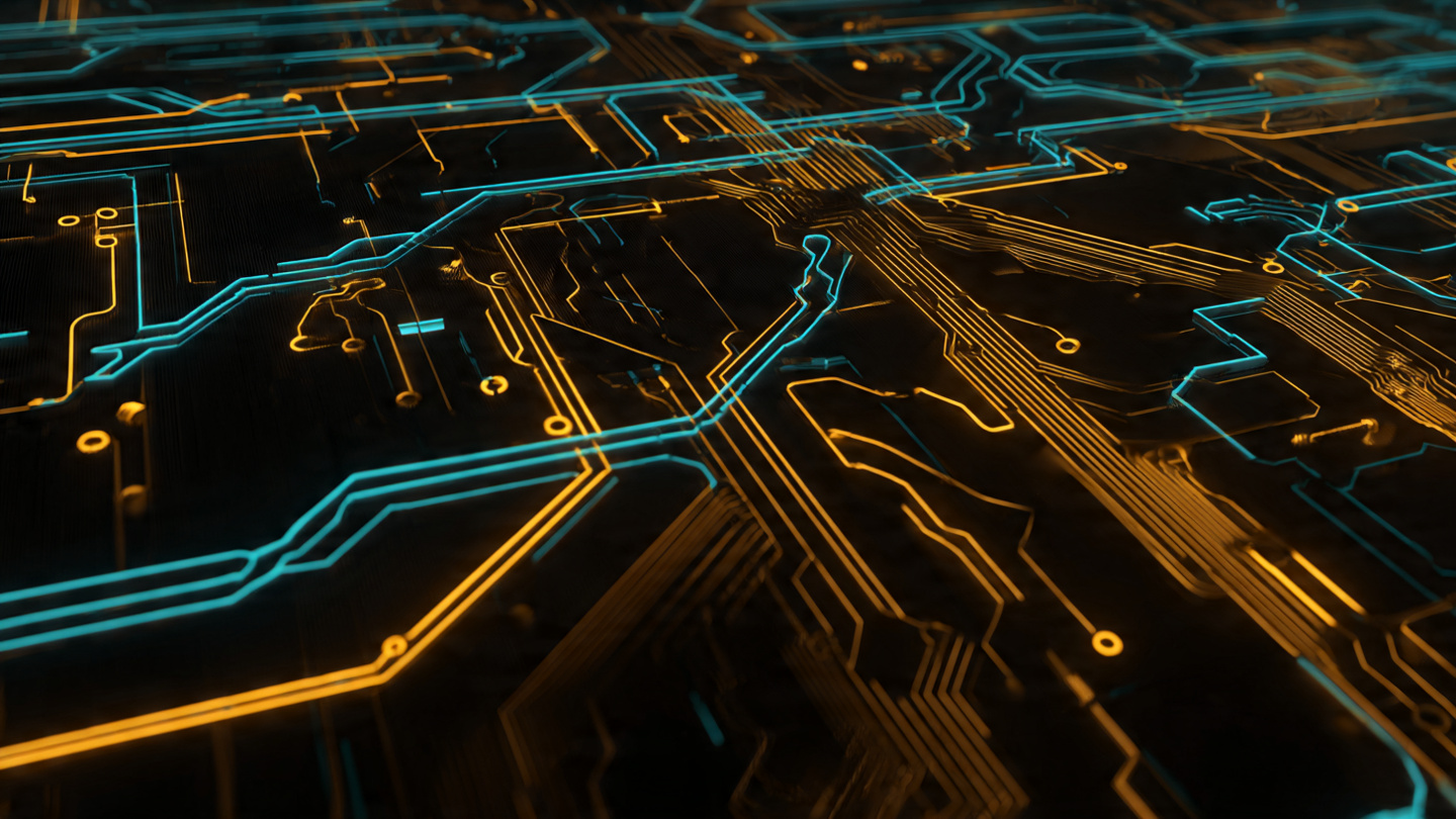 Abstract Glowing Circuit Board with Data Streams | Tech Art Wallpaper